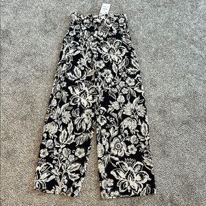Zara Black and White Floral Wide Leg Pants